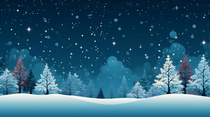 Winter landscape with christmas trees Blue christmas background
