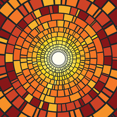 Abstract mosaic orange background with concentric circles. Warm orange mosaic background