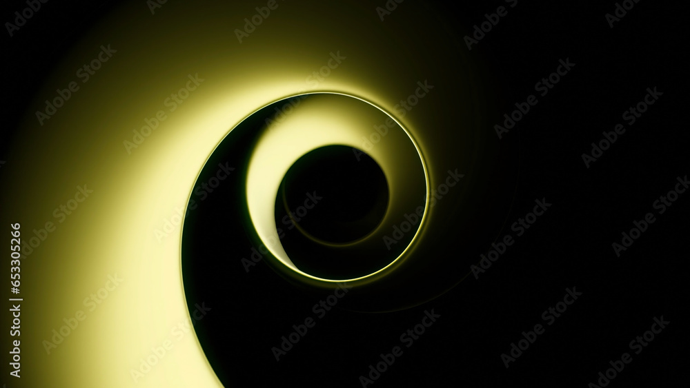 Poster hypnotic tunnel with rotating spiral on black background. design. moving circular spiral of lines on
