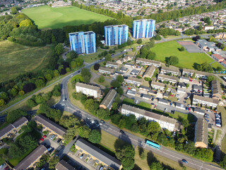 High Angle Footage of North Luton City and Residential District During Sunset. The Footage Was...