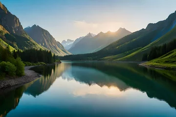 Glasbilder Berge lake in the mountains