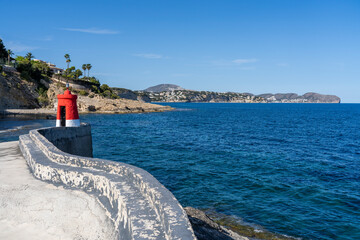lighthouse on the coast of calpe looking at Cap Blanc, Alicante, spain