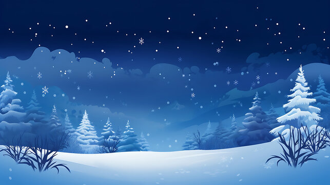 winter landscape with trees and snow blue christmas background