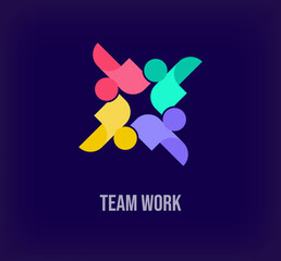 Colorful team work and people, solidarity idea, modern logo. Unique color transitions. Company growth logo template. vector.