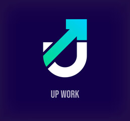 Up work and u letter arrow, modern logo. Unique color transitions. Company growth logo template. vector