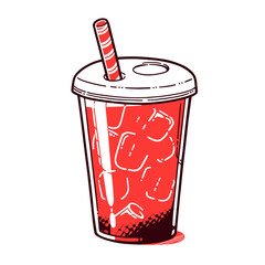 Soda Drink vector icon in minimalistic, black and red line work, japan web