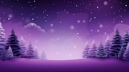 Poster Im Rahmen Purple winter landscape with christmas tree background © M