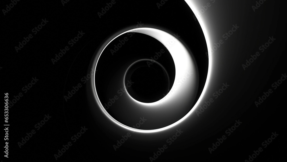 Poster hypnotic tunnel with rotating spiral on black background. design. moving circular spiral of lines on