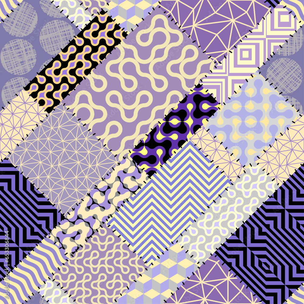 Poster Textille patchwork pattern. Seamless Vector image.