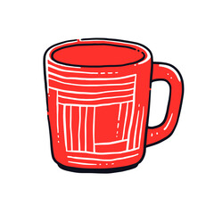 Ceramic Cup vector icon in minimalistic, black and red line work, japan web