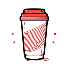 Travel Mug vector icon in minimalistic, black and red line work, japan web