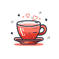 Espresso Cup vector icon in minimalistic, black and red line work, japan web