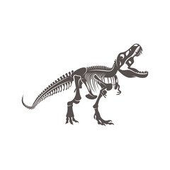 T rex dinosaur skeleton negative space silhouette illustration. Prehistoric creature bones. Dangerous ancient predator. Tyrannosaurus fossil design element