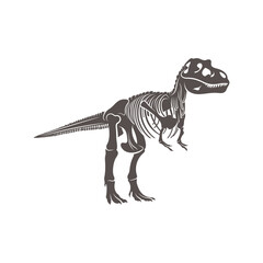 T rex dinosaur skeleton negative space silhouette illustration. Prehistoric creature bones. Dangerous ancient predator. Tyrannosaurus fossil design element