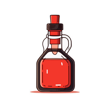 Coffee Syrup Bottle vector icon in minimalistic, black and red line work, japan web