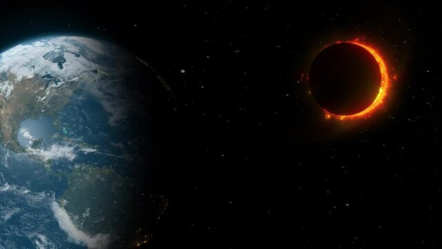 Total solar eclipse seen from Earth's orbit in outer space