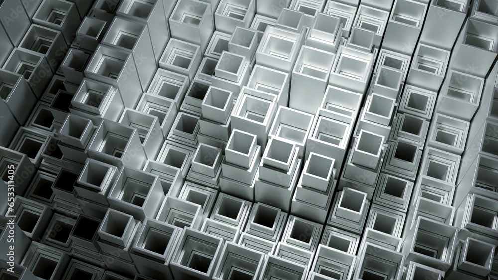 Poster circular waves of geometric surface. design. ripples of square columns in matrix space. square colum