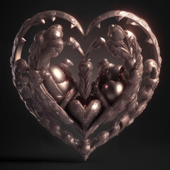 Heart shaped object made of metal. Complex design. Generative AI.