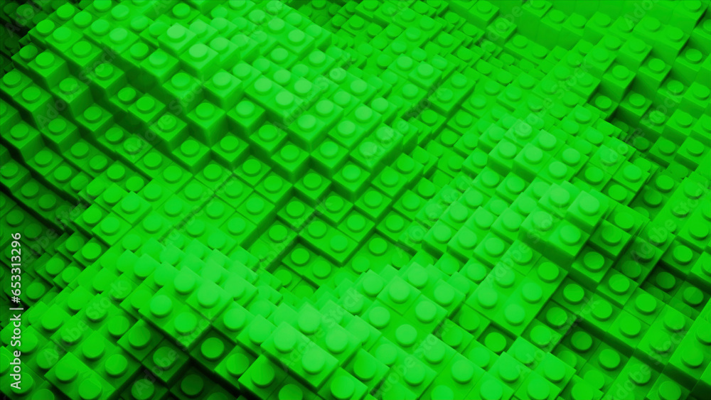 Poster 3D field with waves of square columns. Design. Cyber wars with square pillars. Bright columns move in waves creating cyber playground