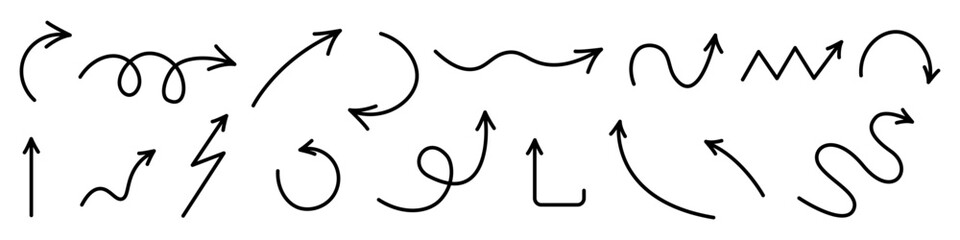 Arrow on isolated white background. Hand drawn arrows. Set simple arrows isolated on white background. Vector EPS 10