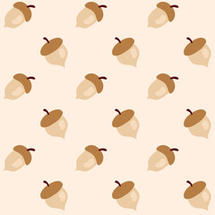 Seamless pattern with acorn in cartoon flat style.