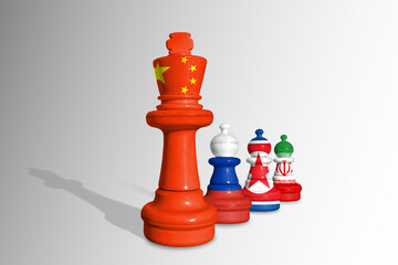 Chess made from flags of China, Russia, Iran and North Korea. Russia and China relations and military collaboration - obrazy, fototapety, plakaty
