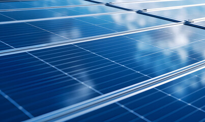 Photovoltaic energy. Blue solar energy panel close up with differential focus.