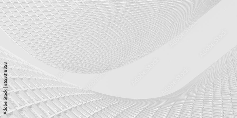 Poster abstract white background with curved grid of stripes. 3d rendering.