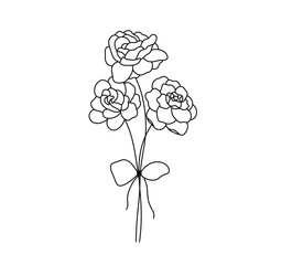 Vector isolated simple three flowers bouquet roses pretty colorless black and white contour line easy drawing