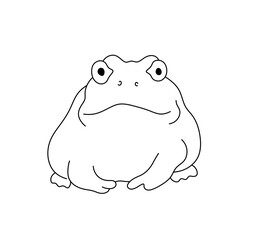 Vector isolated one single funny fat frog toad front view  colorless black and white contour line easy drawing
