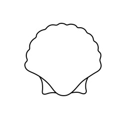Vector isolated one single simplest shell scallop oyster symmetrical colorless black and white contour line easy drawing