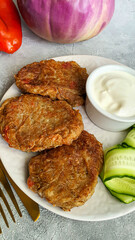 Vegetarian eggplant cutlets. Cooking process. Diet food.