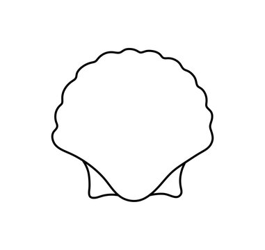 Vector isolated one single simplest shell scallop oyster symmetrical colorless black and white contour line easy drawing