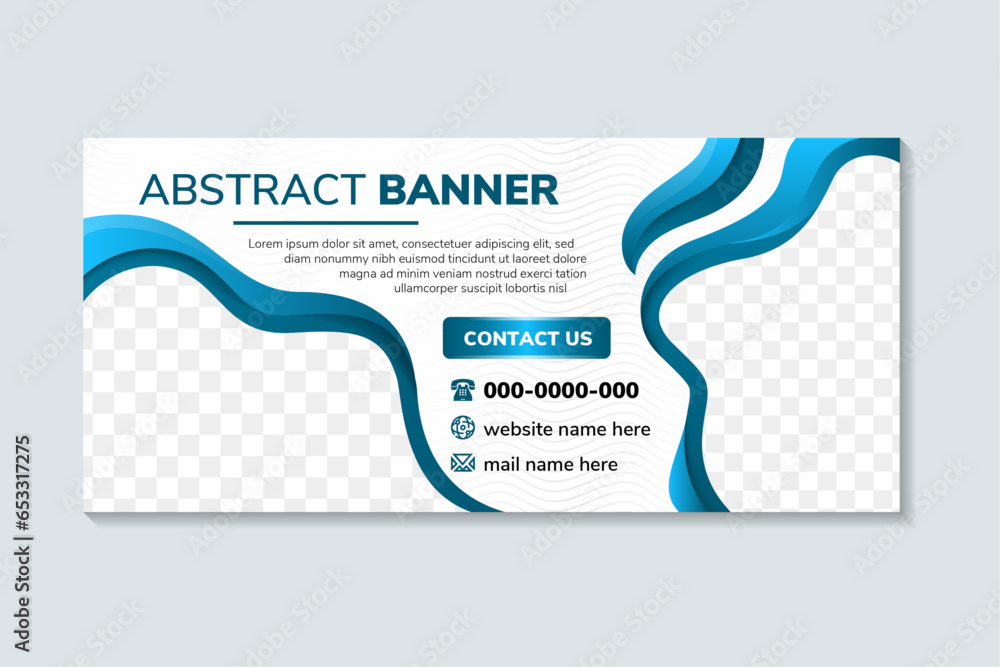 Poster colorful template banner with blue gradient color. design with liquid shape. space for photo collage