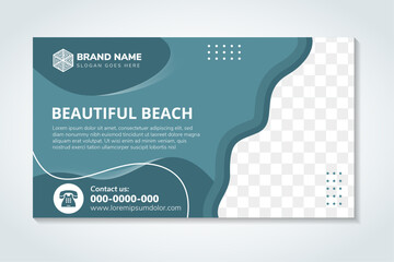 Colorful template banner with multicolored blue pastel colors. Design with liquid shape. space for photo collage. horizontal layout. dot pattern elements