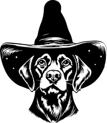 Labrador in a witch hat, Halloween Dog in a witch hat Illustration on a transparent background