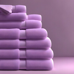 Folded pink towels on a pink background