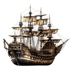 A pirate ship isolated on transparent background, Generative ai