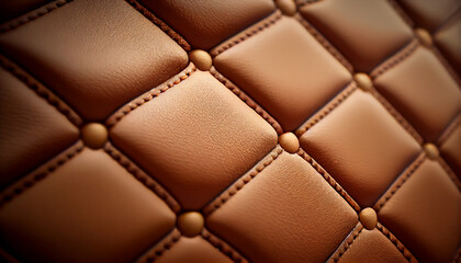 Close-up texture of genuine leather with Beige rhombic stitching, Ai generated image