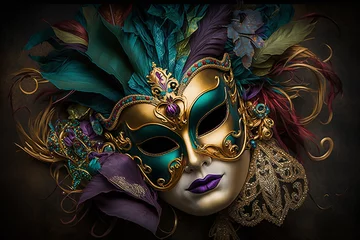 Poster Mardi gras mask. Carnival costume. © Marharyta