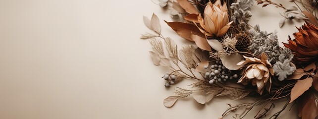 Generative AI, Stylish autumn rustic wreath close up, aesthetic muted colors - obrazy, fototapety, plakaty