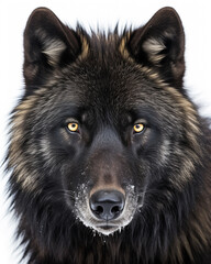 Close Up Shot of a Majestic Black Wolf with Yellow Eyes - Emphasizing Wild Beauty & Dominance in Nature. Generative AI.