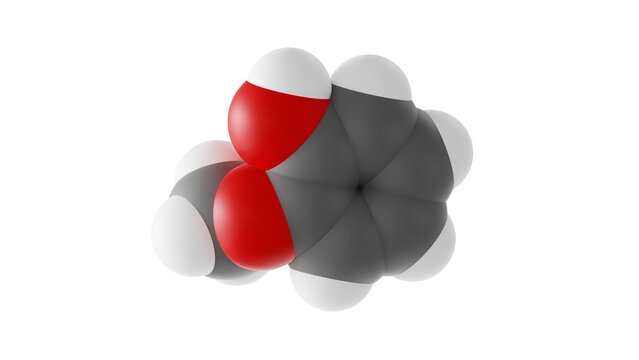 guaiacol molecule, phenolic compound molecular structure, isolated 3d model van der Waals