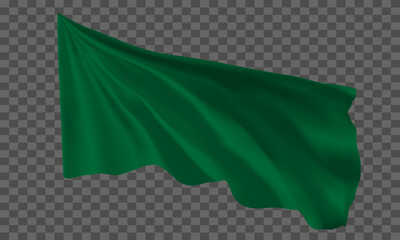 Realistic green flag flying on grey checkered background vector