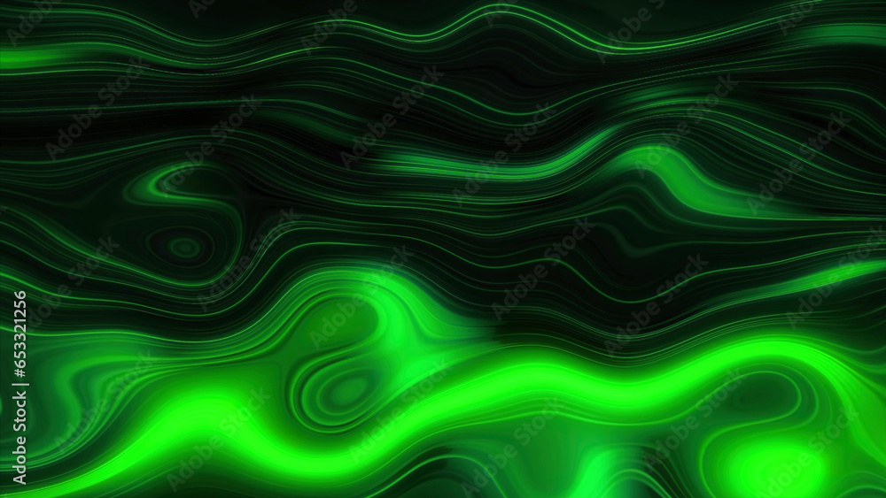 Poster neon flashes move in marble pattern of lines. motion. bright neon pulses move in pattern of curved l