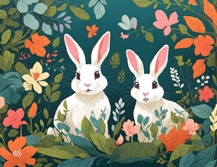 Rabbit and the flowers 