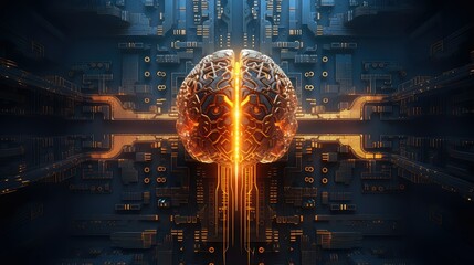 intelligence brain robot digital illustration head machine, computer mind, network human intelligence brain robot digital