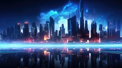 light futuristic night city illustration scape digital, building future, street urban light futuristic night city
