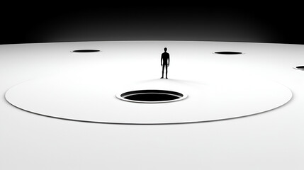 Person allein vor schwarzem Loch