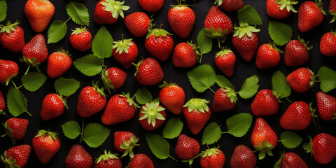Fresh ripe Strawberry background top view. Generative AI